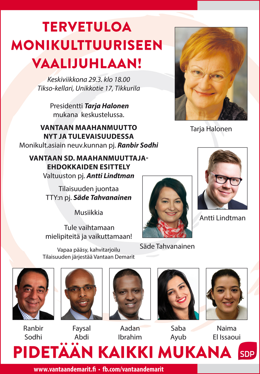 Tule Tarja Halosta tapaamaan keskiviikkona 29.3. klo 18.00 Tiksolle, Unikkotie 29