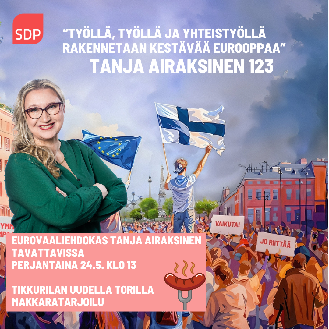 Eurovaaliehdokas Tanja Airaksinen perjantaina Tikkurilan torilla klo 13